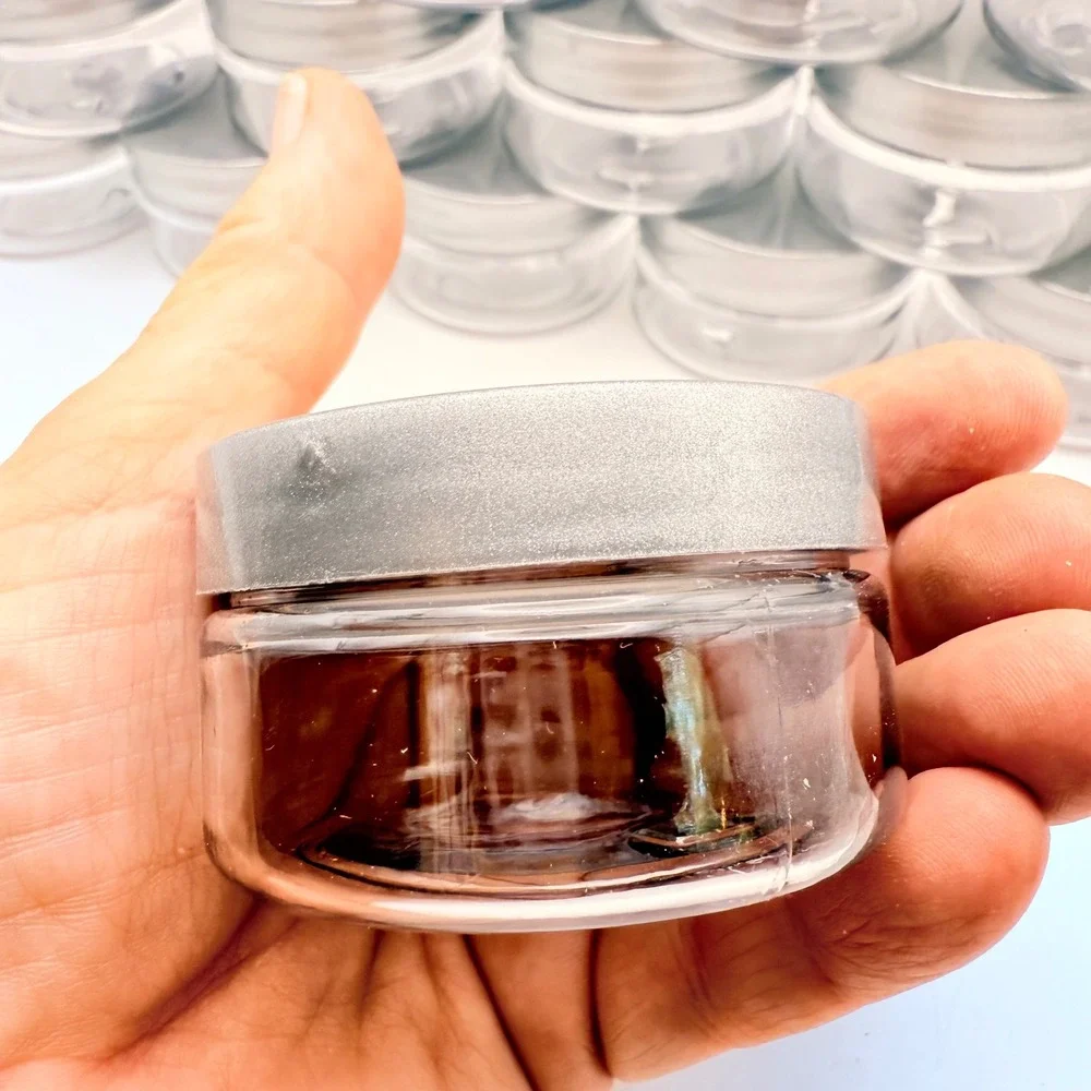 20 Small 2oz Clear Jars with Silver Lids Sample Containers Cosmetics Travel Size